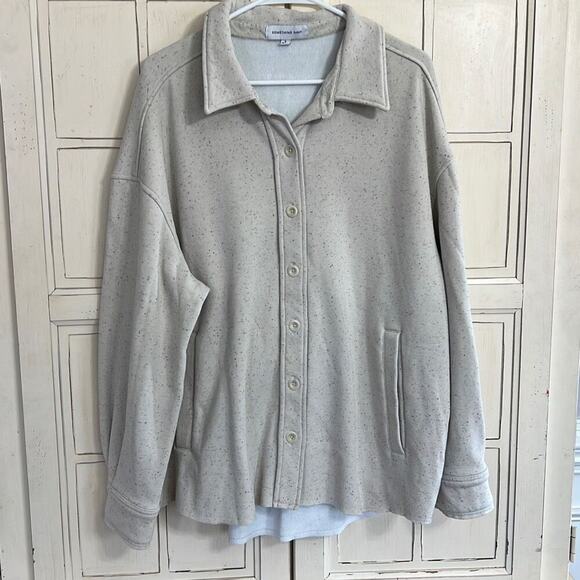 Something Navy size large off white speckled button down shirt jacket sweatshi - Picture 1 of 4